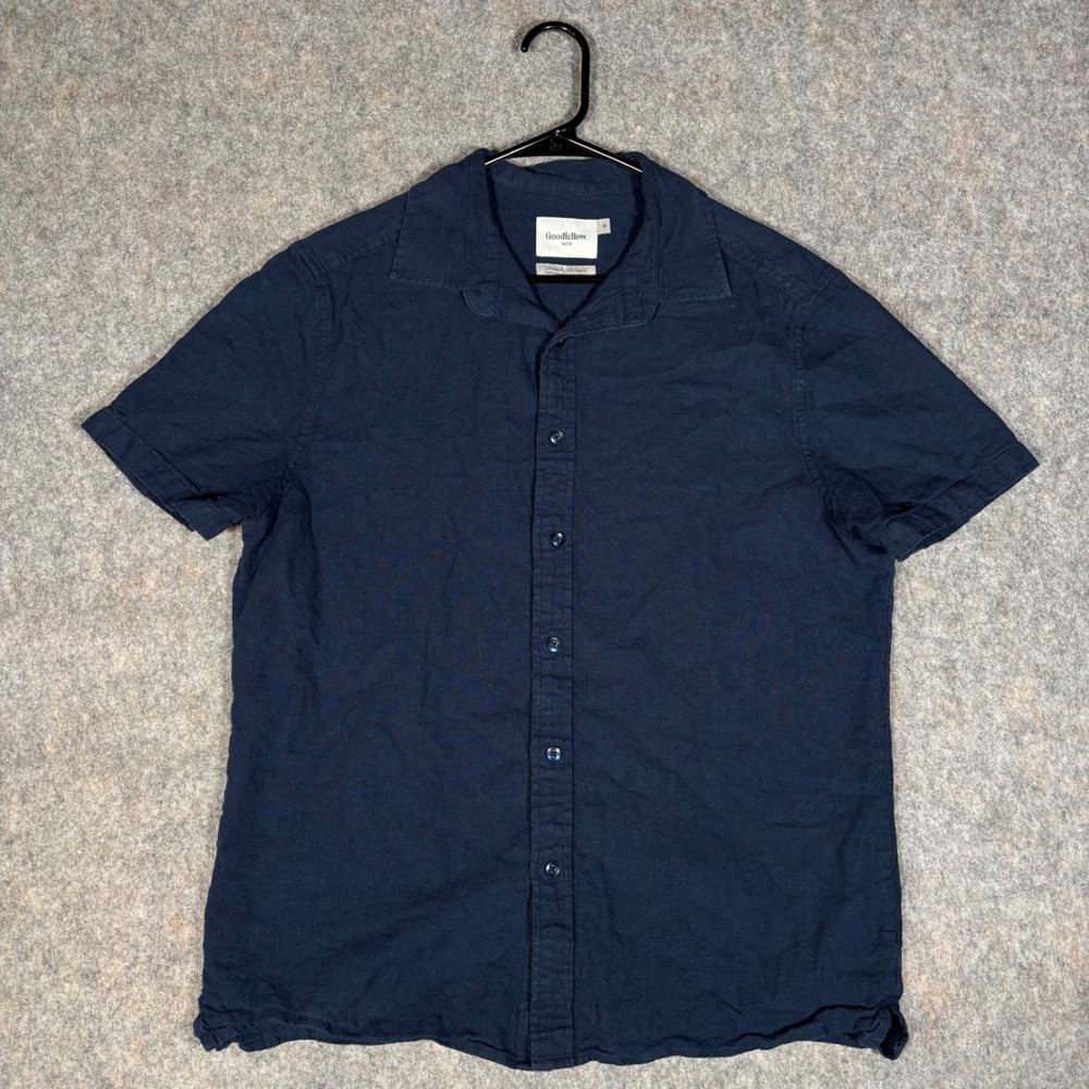 Goodfellow & Co Short Sleeve Shirt Mens Medium Navy Blue Excellent Linen Blend